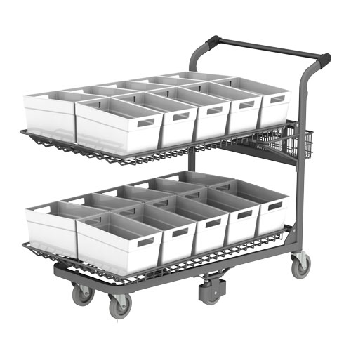 Two-tier picking cart with 8 bins