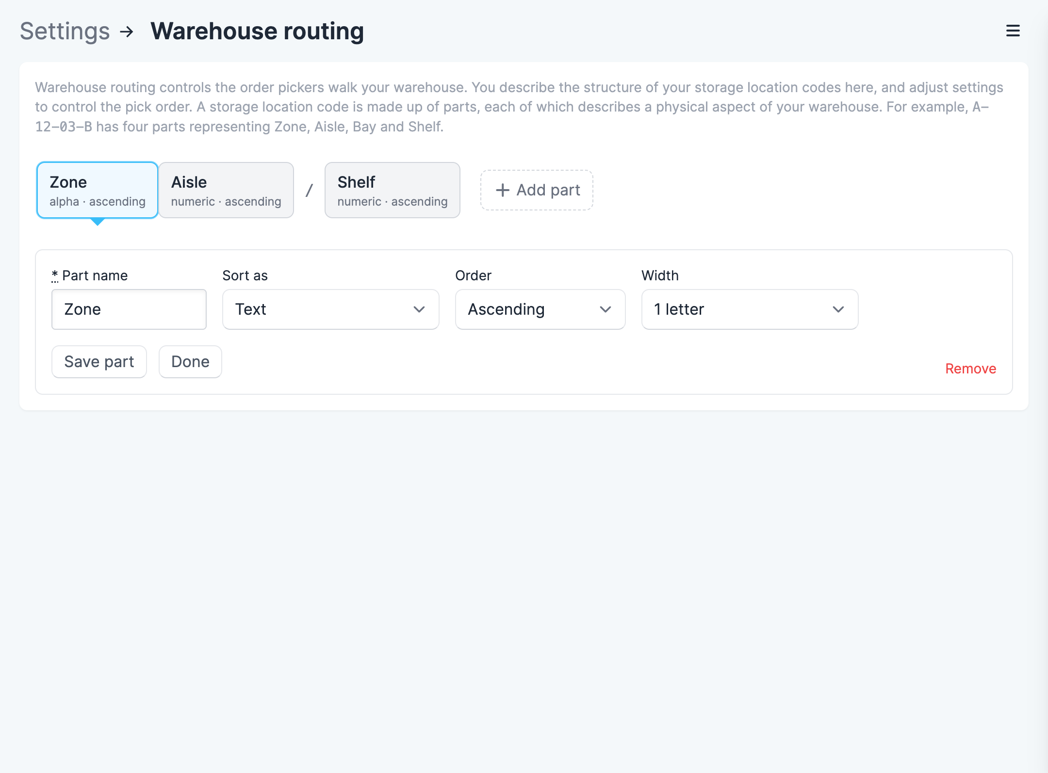 A two-part fixed-width routing format